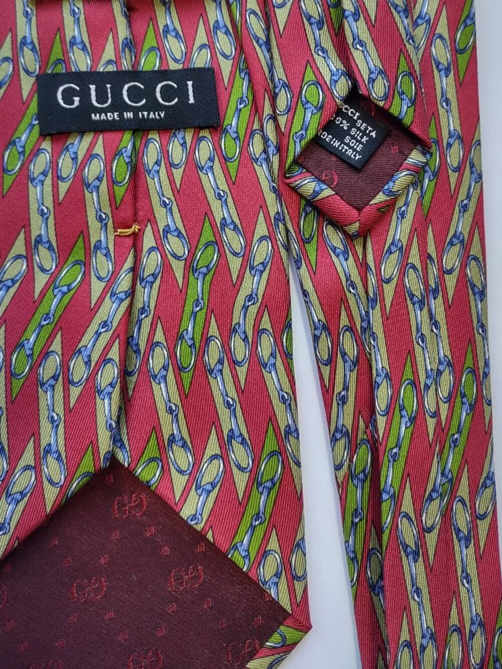 Vintage Gucci 100% Silk Tie Classic Equestrian Pattern Italy Luxury Designer